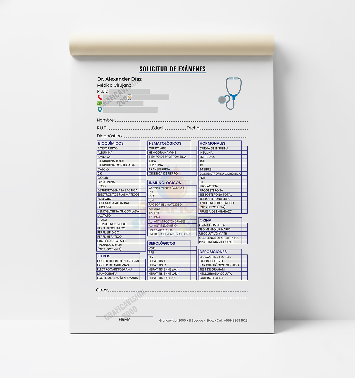 Orden de examen personalizada de 100 hojas en formato media carta