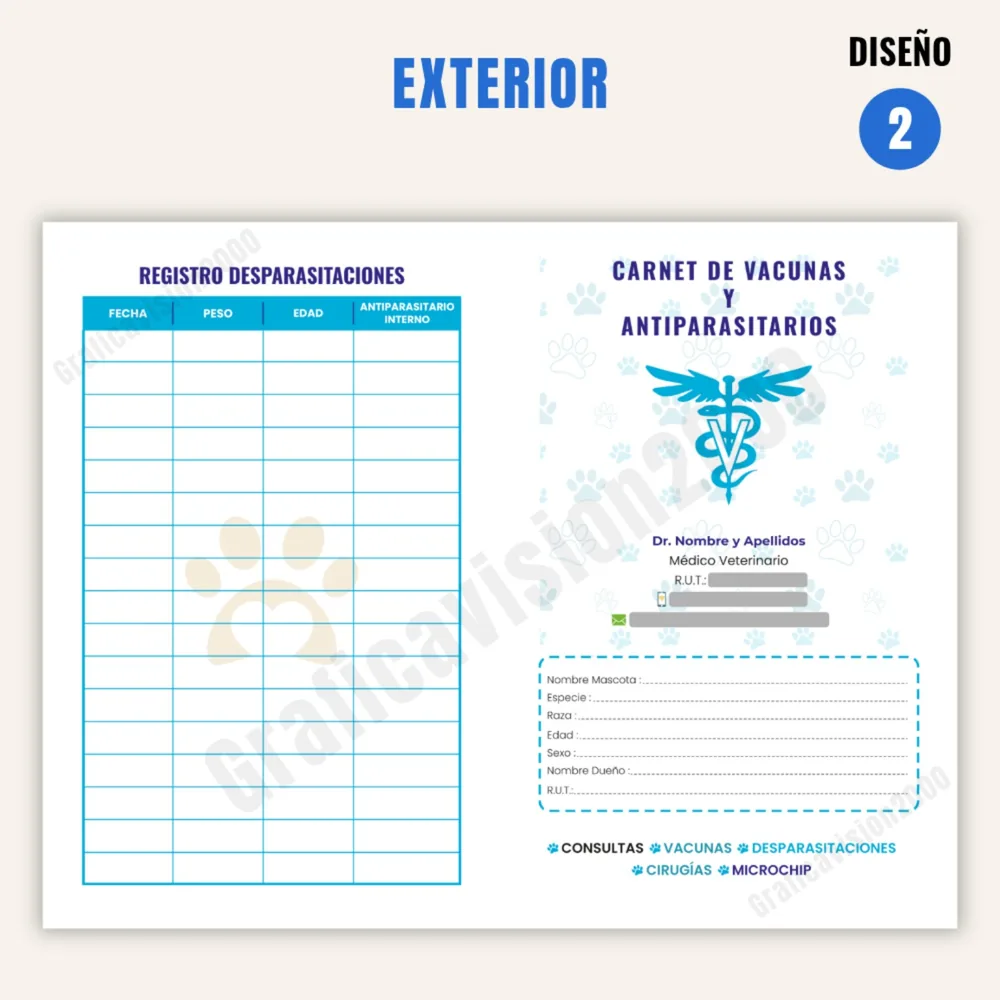 Carnet de control veterinario personalizado · Diseño 2 · Exterior