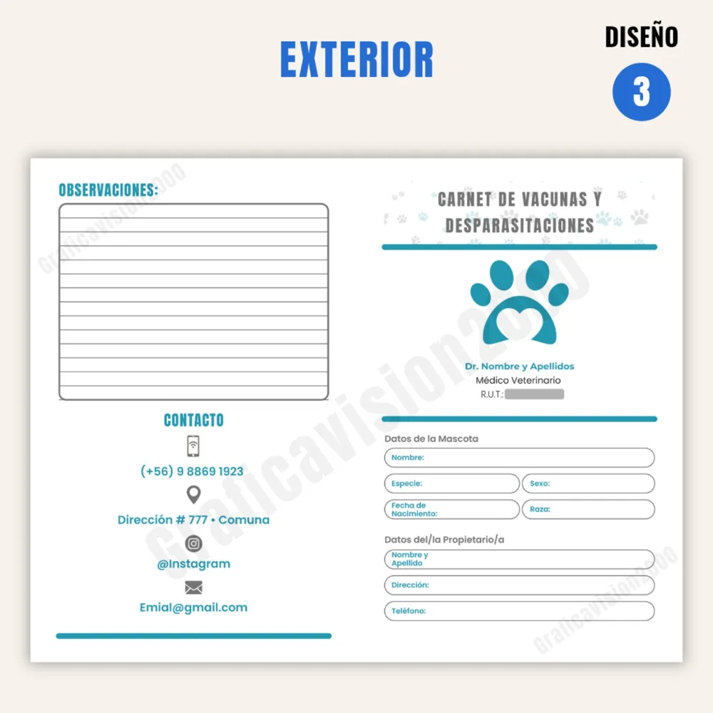 Carnet de control veterinario personalizado · Diseño 3 · Exterior